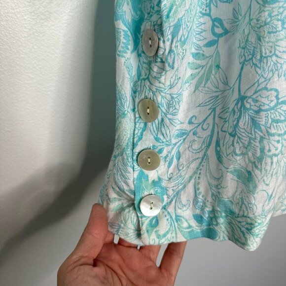 Sigrid Olsen Floral Linen Tunic Top 2X Aqua blue - Picture 5 of 10